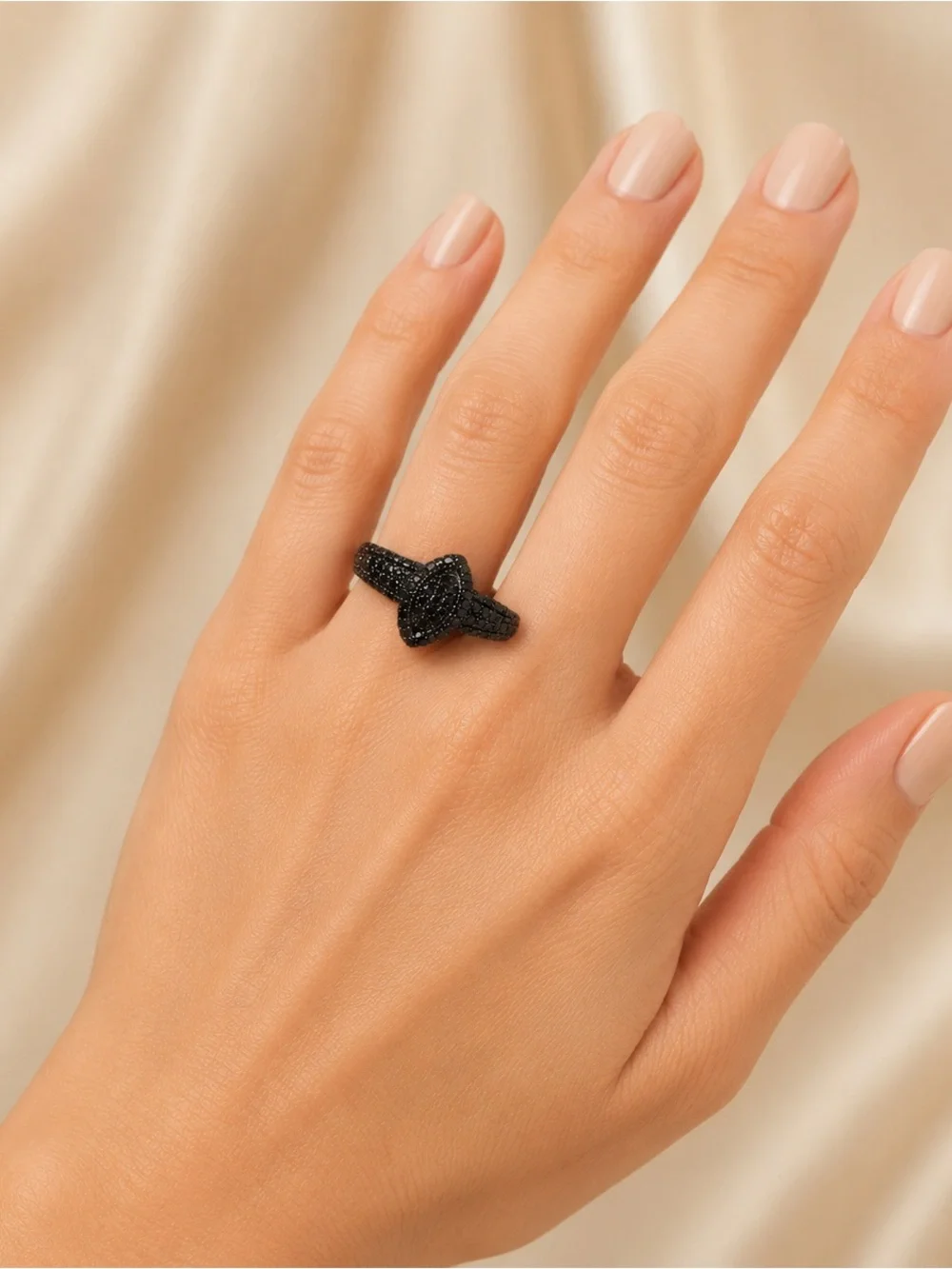 JTV .77 CTW Black Spinel Rhodium Over Sterling Silver Bow Ring Size 7